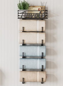 6 tier RV towel rack organizer for small bathroom camper and rolled towel storage