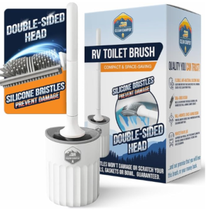 Clean Camper RV toilet brush with silicone bristles and holder for camper bathroom cleaning